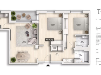 Apartament 3 camere, 85,38 mp utili, 5,05 mp balcon – Etaj 1