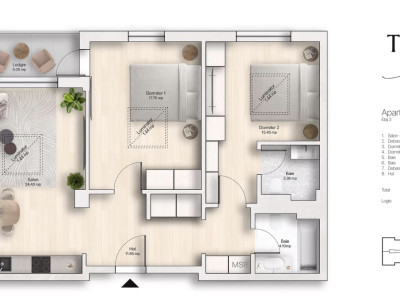 Apartament 3 camere, 76,88 mp utili – Etaj 3