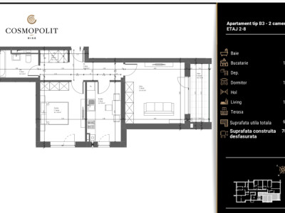 Apartament cu 2 camere - Cosmopolit Rise 