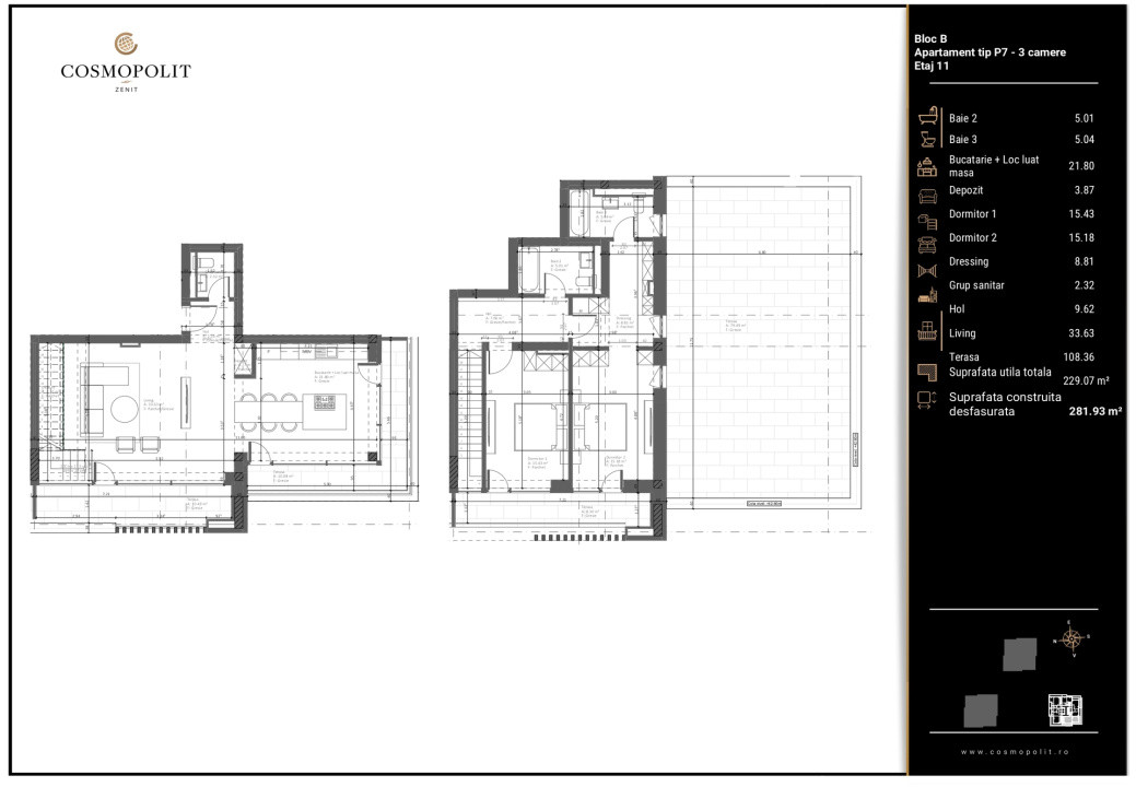 Penthouse spectaculos, 2 niveluri Cosmopolit Zenit