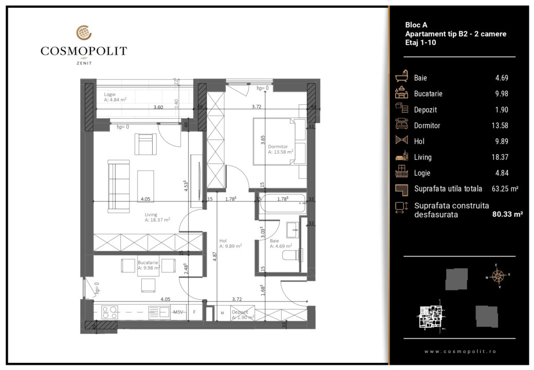 Apartament 2 camere Cosmopolit Zenit