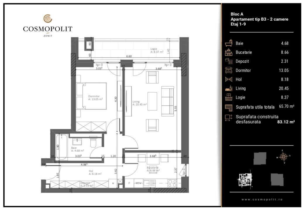 Apartament 2 camere Cosmopolit Zenit