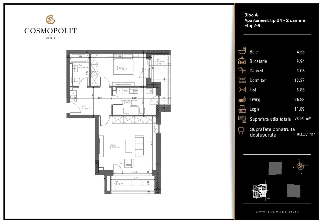 Apartament 2 camere Cosmopolit Zenit