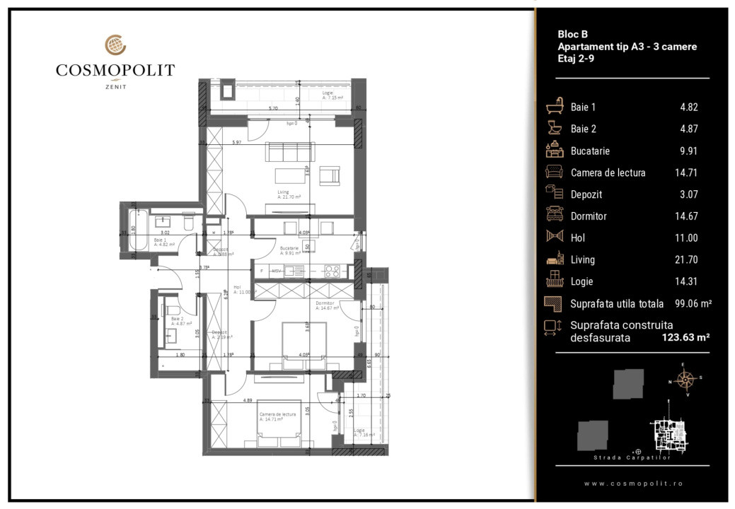 Apartament 3 camere Cosmopolit Zenit