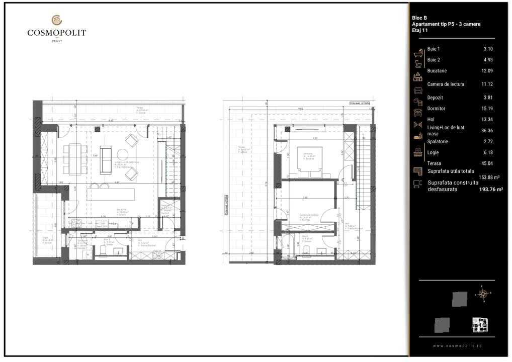 Penthouse 2 niveluri Cosmopolit Zenit,  193 mp