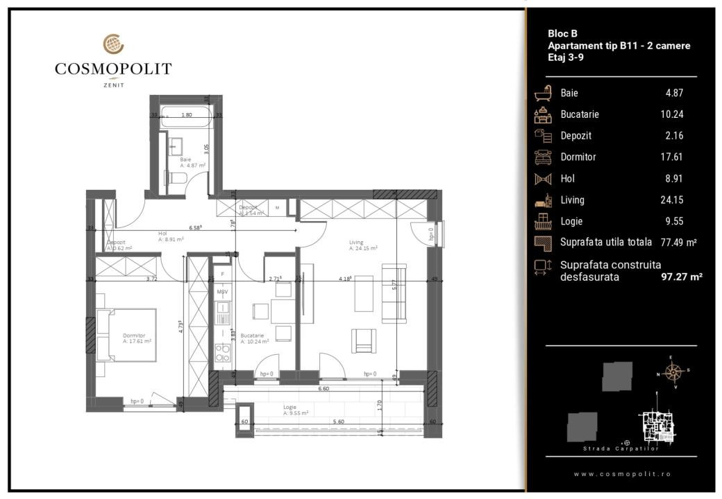 Apartament 2 camere Cosmopolit Zenit