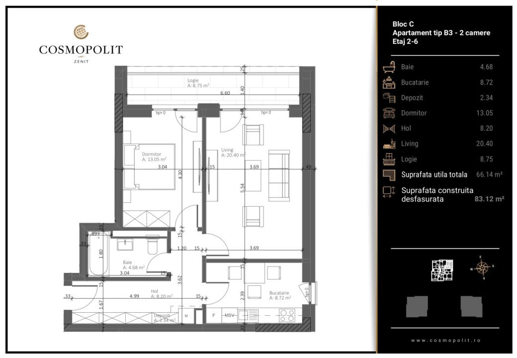 Apartament 2 camere Cosmopolit Zenit