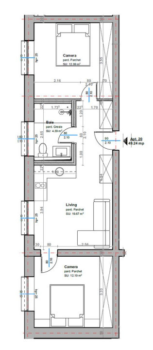 Apartament 3 camere bloc nou, Stupini