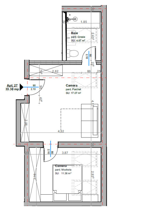 Apartament 2 camere/studio, bloc nou,  Stupini